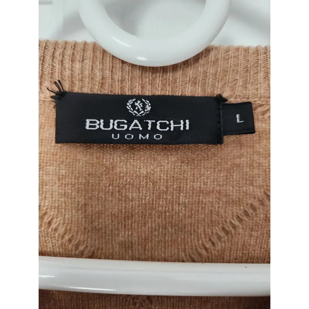 Bugatchi Diamond Stitch Cashmere Knit Tan V-neck Sweater Men's Size Large